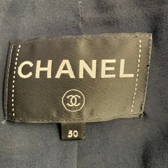 CHANEL Size 18 Black Navy Cotton Blend Shiny 3/4 Sleeves Coat - Picture 5 of 9